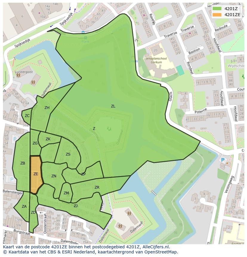 Afbeelding van het postcodegebied 4201 ZE op de kaart.