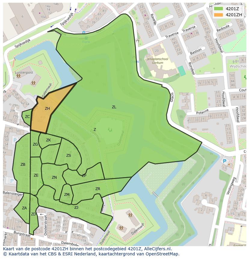 Afbeelding van het postcodegebied 4201 ZH op de kaart.