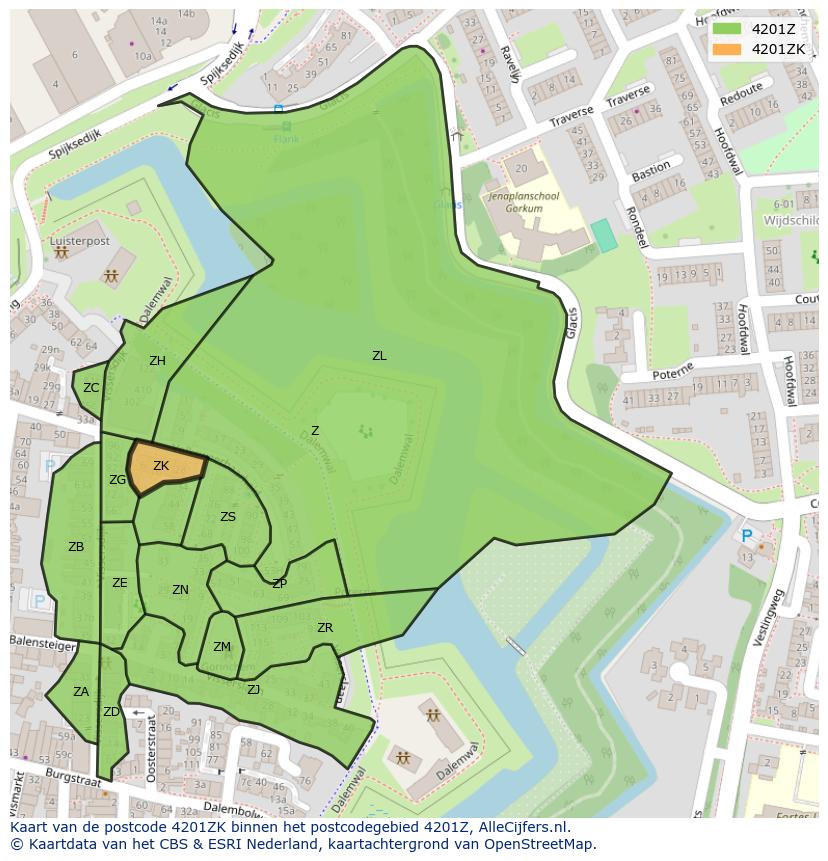 Afbeelding van het postcodegebied 4201 ZK op de kaart.