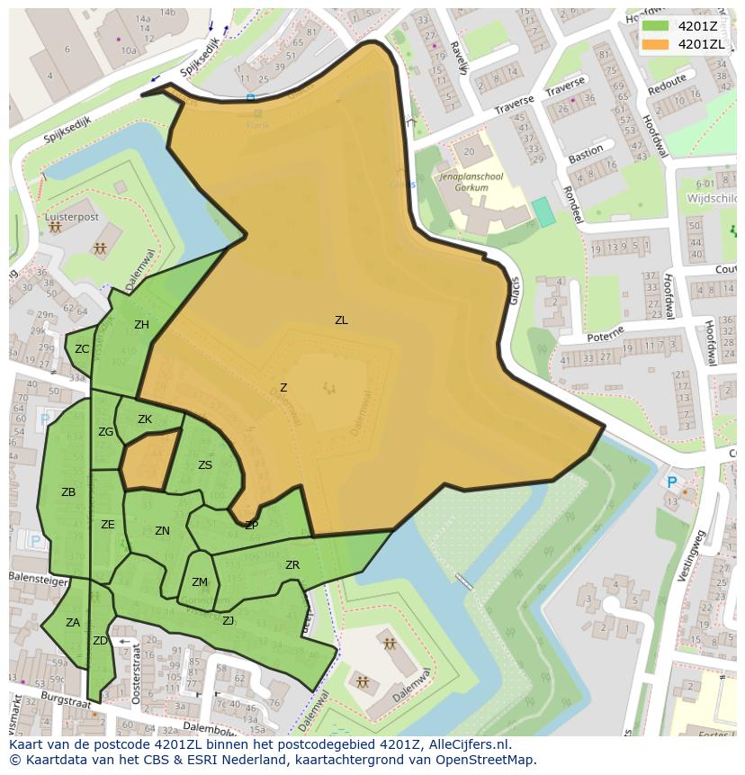 Afbeelding van het postcodegebied 4201 ZL op de kaart.