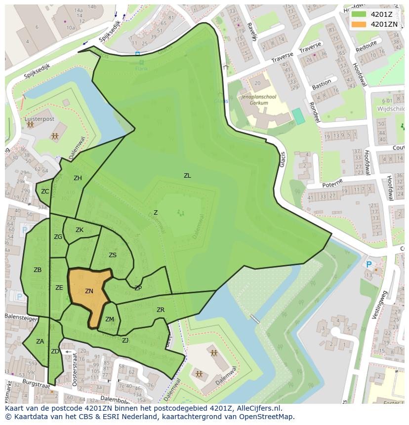 Afbeelding van het postcodegebied 4201 ZN op de kaart.