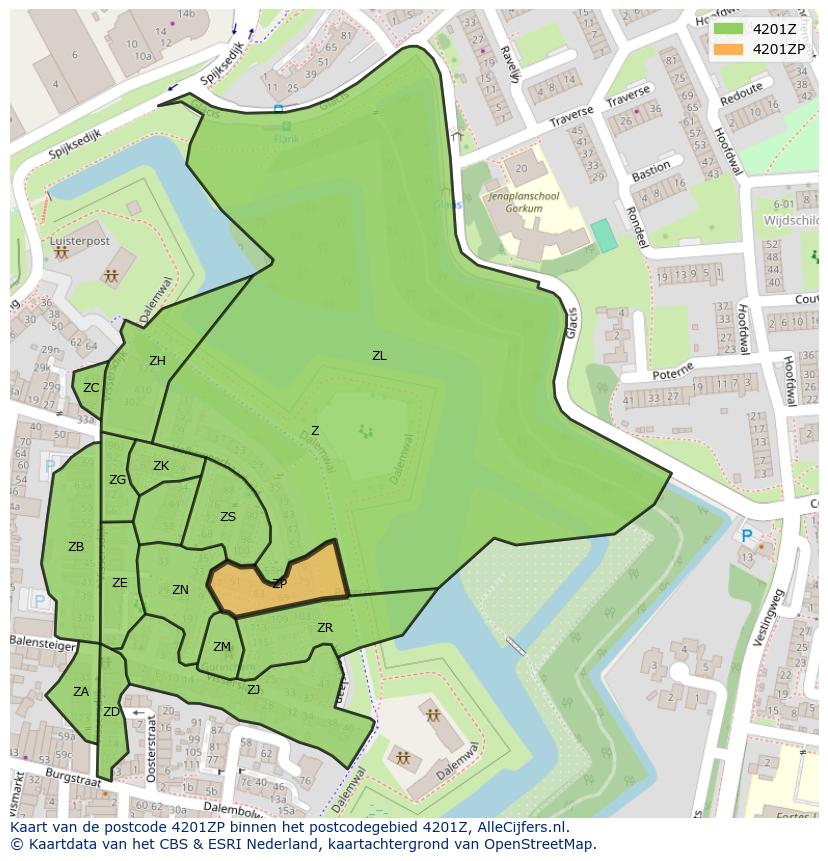 Afbeelding van het postcodegebied 4201 ZP op de kaart.