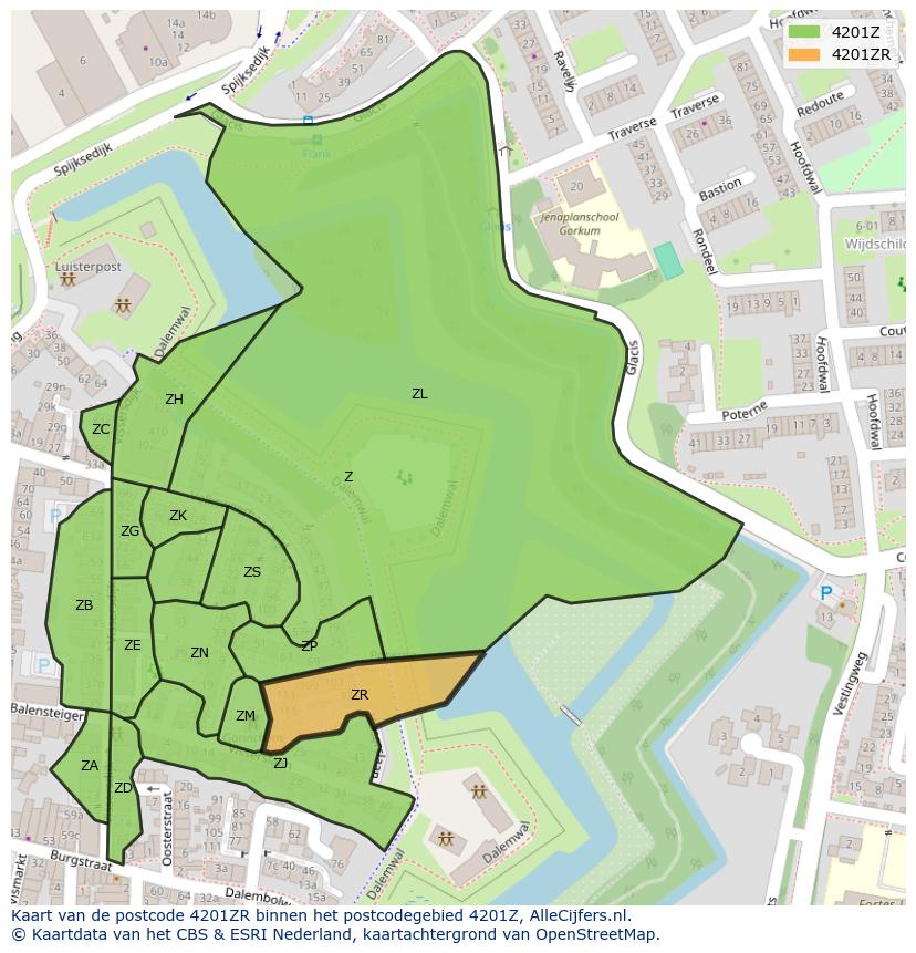 Afbeelding van het postcodegebied 4201 ZR op de kaart.