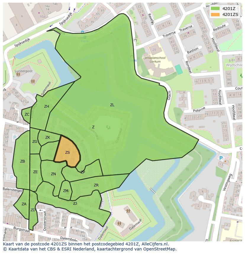 Afbeelding van het postcodegebied 4201 ZS op de kaart.