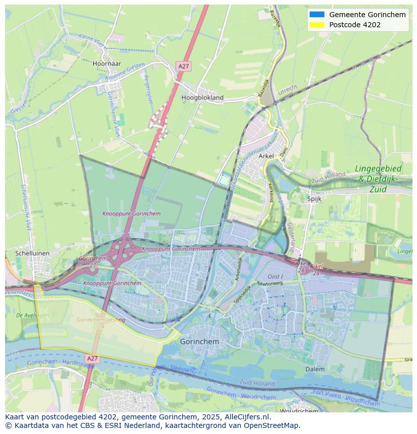 Afbeelding van het postcodegebied 4202 op de kaart.