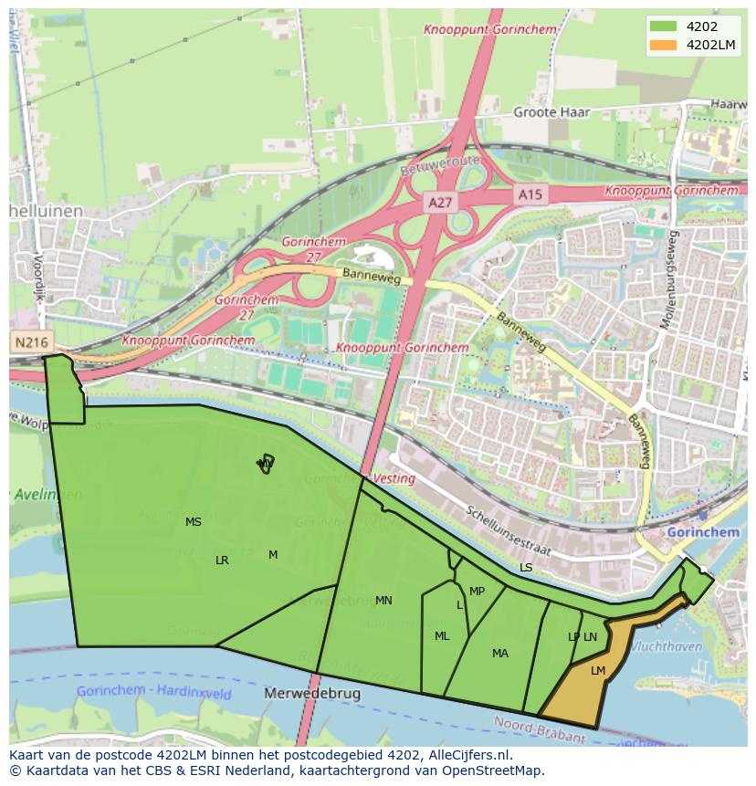 Afbeelding van het postcodegebied 4202 LM op de kaart.