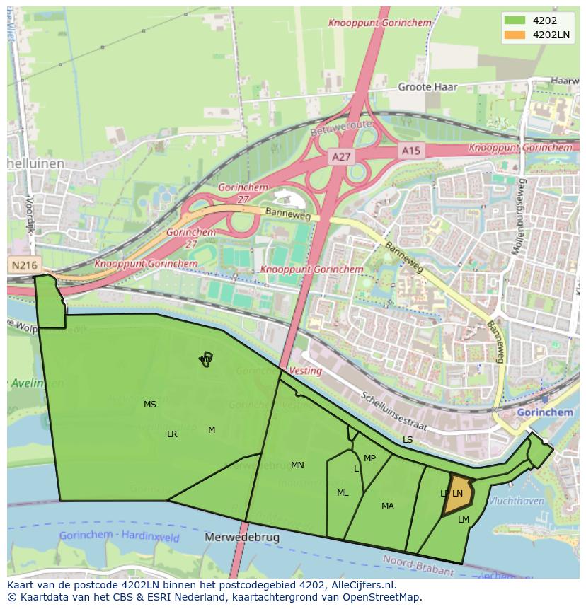 Afbeelding van het postcodegebied 4202 LN op de kaart.