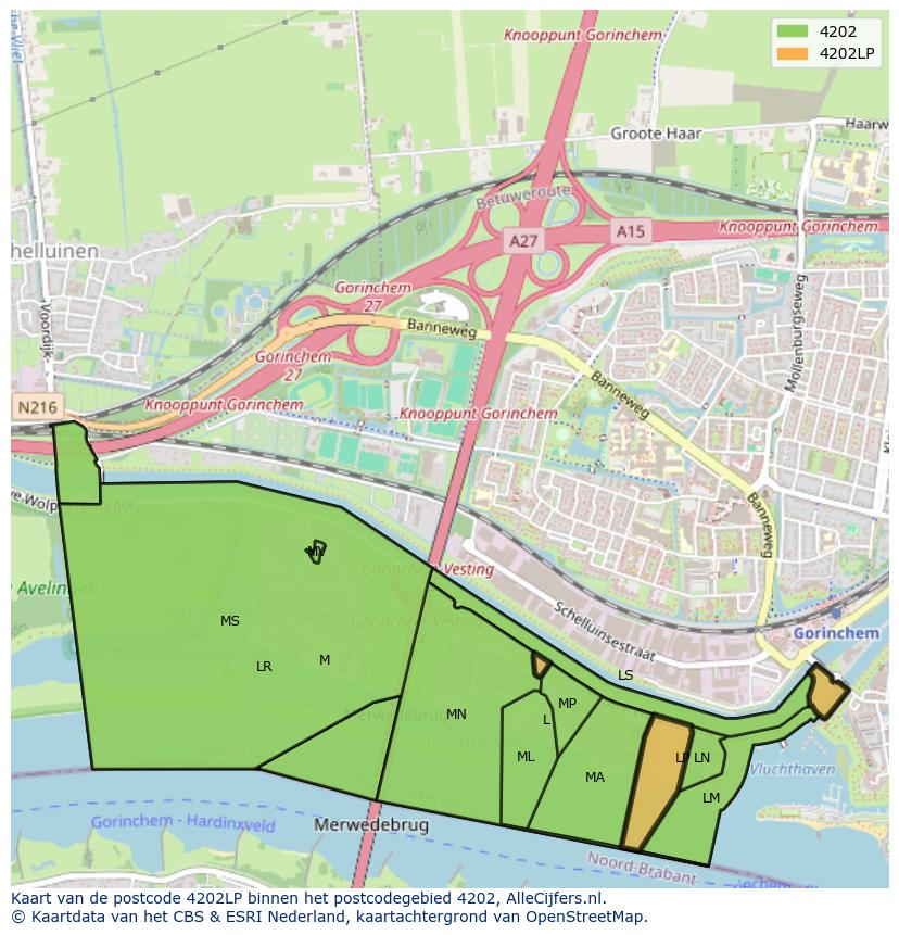 Afbeelding van het postcodegebied 4202 LP op de kaart.