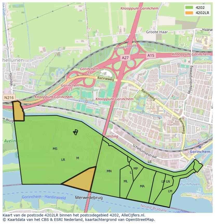 Afbeelding van het postcodegebied 4202 LR op de kaart.