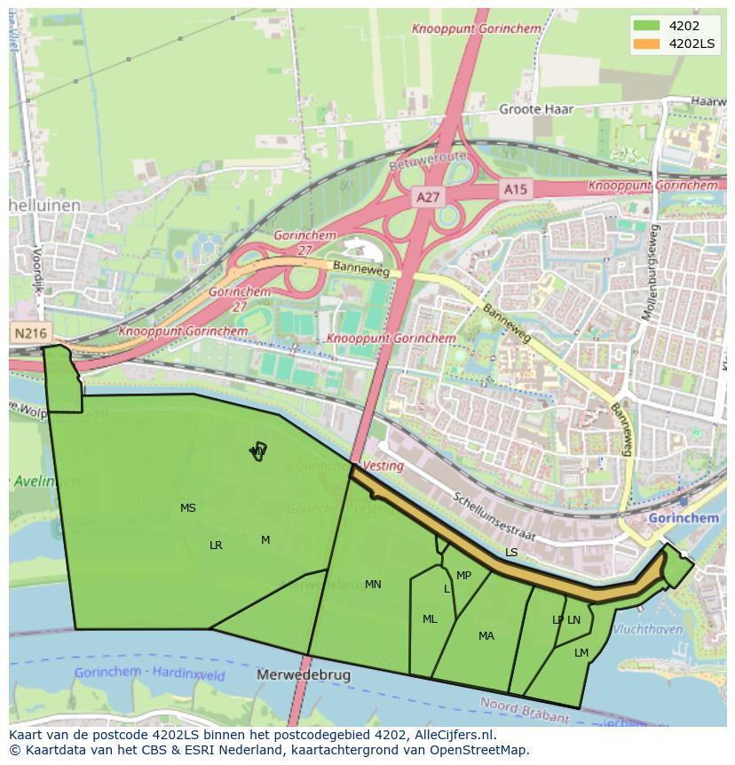 Afbeelding van het postcodegebied 4202 LS op de kaart.