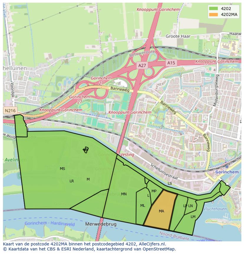 Afbeelding van het postcodegebied 4202 MA op de kaart.