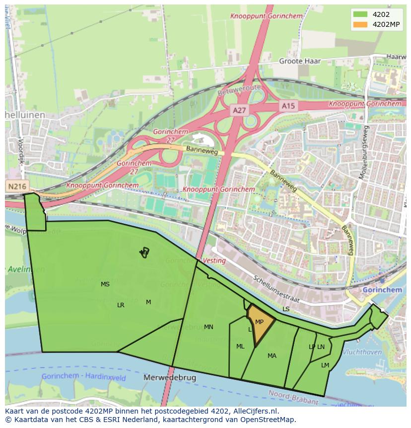 Afbeelding van het postcodegebied 4202 MP op de kaart.