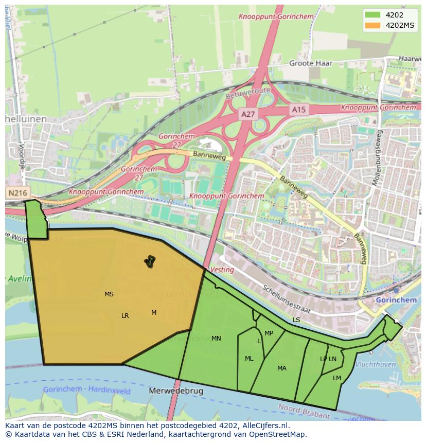 Afbeelding van het postcodegebied 4202 MS op de kaart.