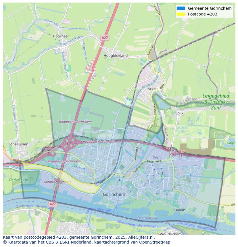 Afbeelding van het postcodegebied 4203 op de kaart.