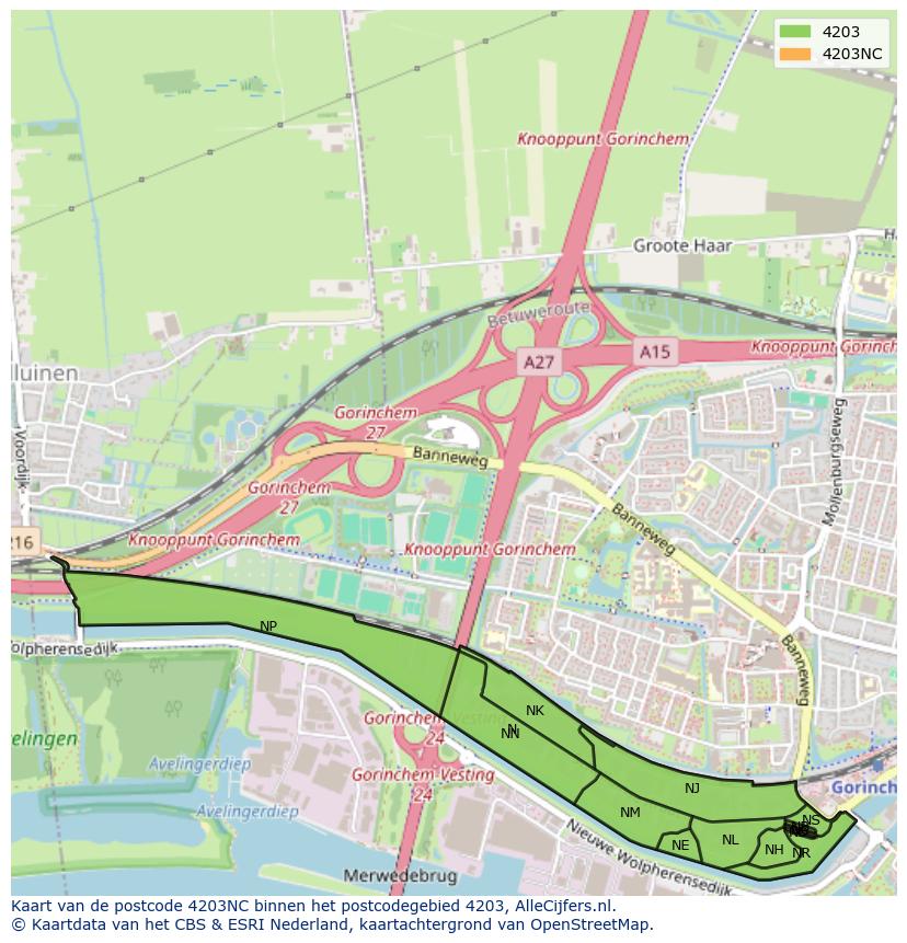 Afbeelding van het postcodegebied 4203 NC op de kaart.