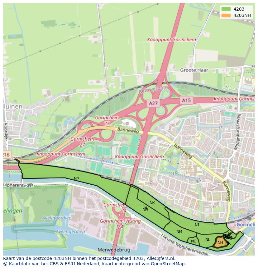 Afbeelding van het postcodegebied 4203 NH op de kaart.