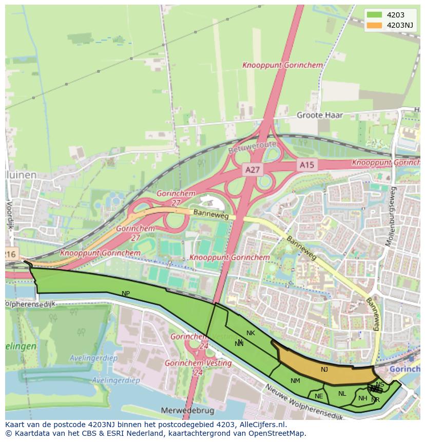Afbeelding van het postcodegebied 4203 NJ op de kaart.