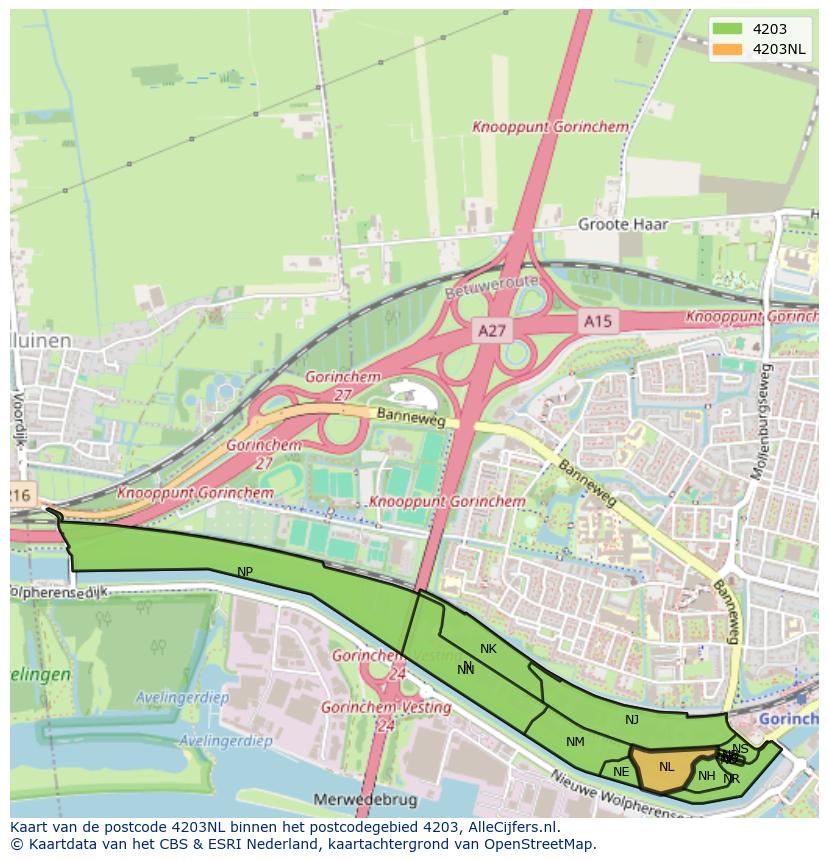 Afbeelding van het postcodegebied 4203 NL op de kaart.
