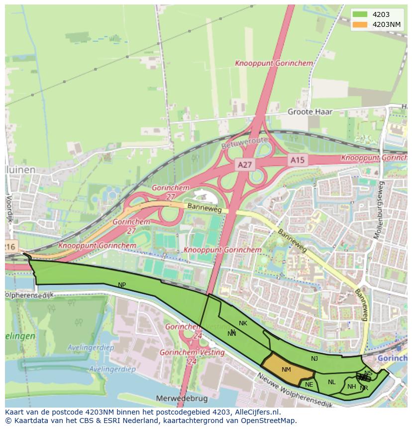 Afbeelding van het postcodegebied 4203 NM op de kaart.