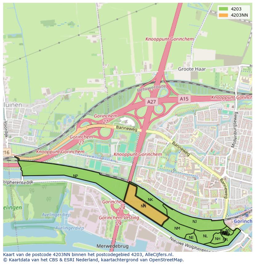Afbeelding van het postcodegebied 4203 NN op de kaart.