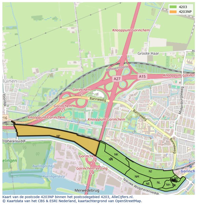 Afbeelding van het postcodegebied 4203 NP op de kaart.