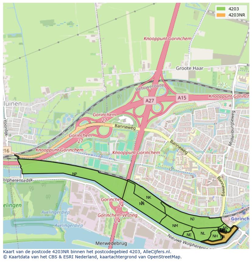 Afbeelding van het postcodegebied 4203 NR op de kaart.