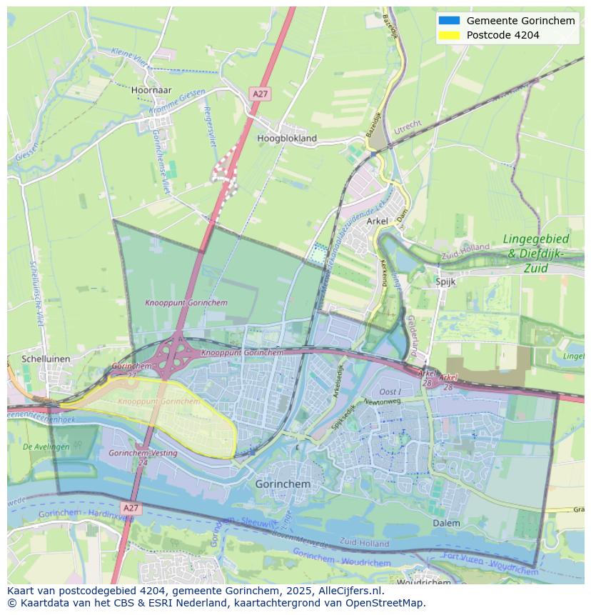 Afbeelding van het postcodegebied 4204 op de kaart.