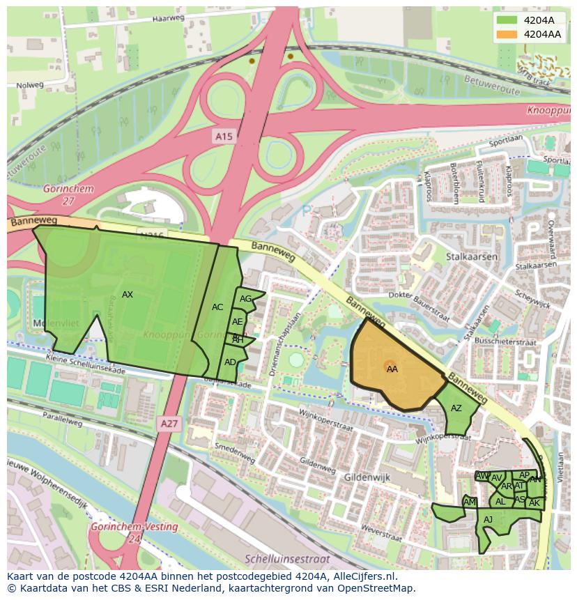Afbeelding van het postcodegebied 4204 AA op de kaart.