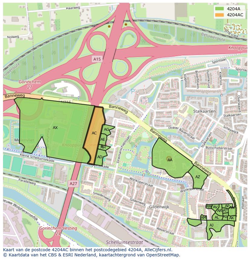 Afbeelding van het postcodegebied 4204 AC op de kaart.