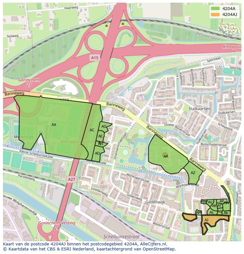 Afbeelding van het postcodegebied 4204 AJ op de kaart.