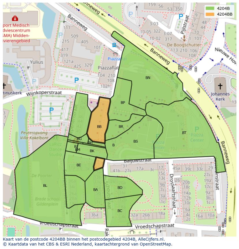 Afbeelding van het postcodegebied 4204 BB op de kaart.
