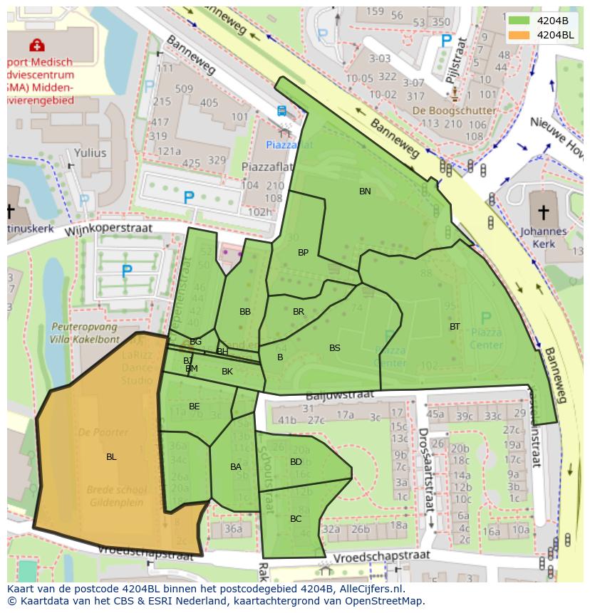 Afbeelding van het postcodegebied 4204 BL op de kaart.