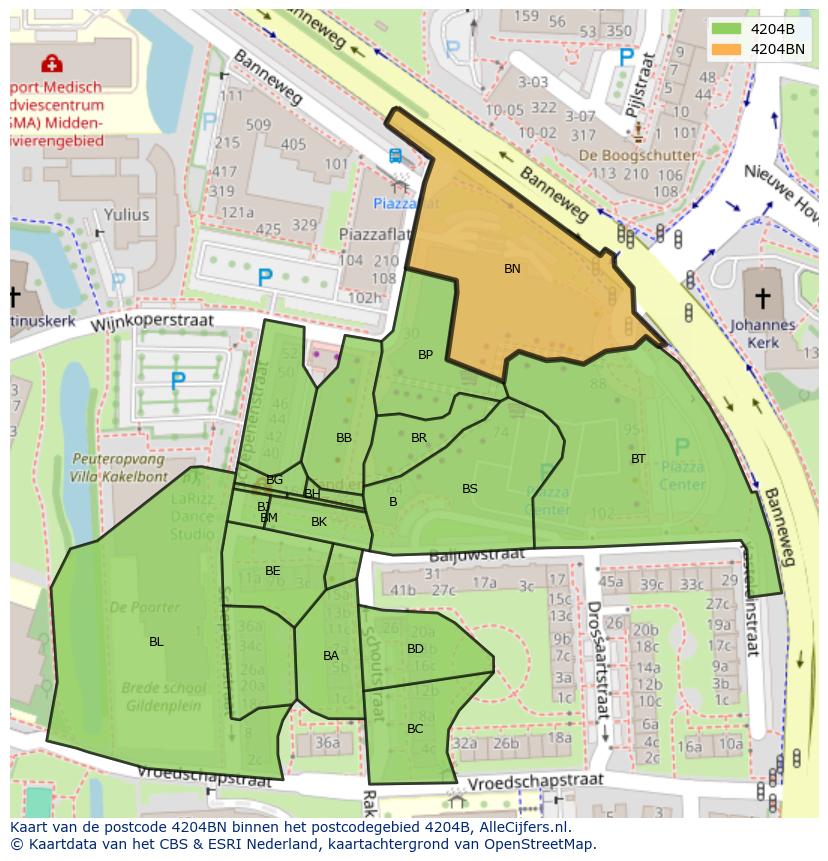 Afbeelding van het postcodegebied 4204 BN op de kaart.