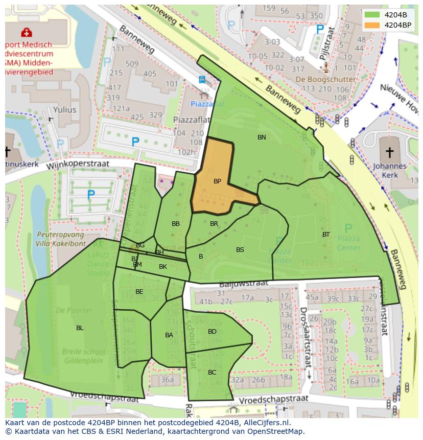 Afbeelding van het postcodegebied 4204 BP op de kaart.