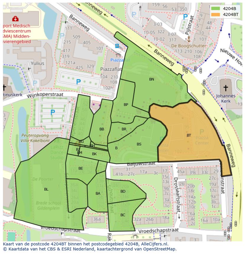 Afbeelding van het postcodegebied 4204 BT op de kaart.