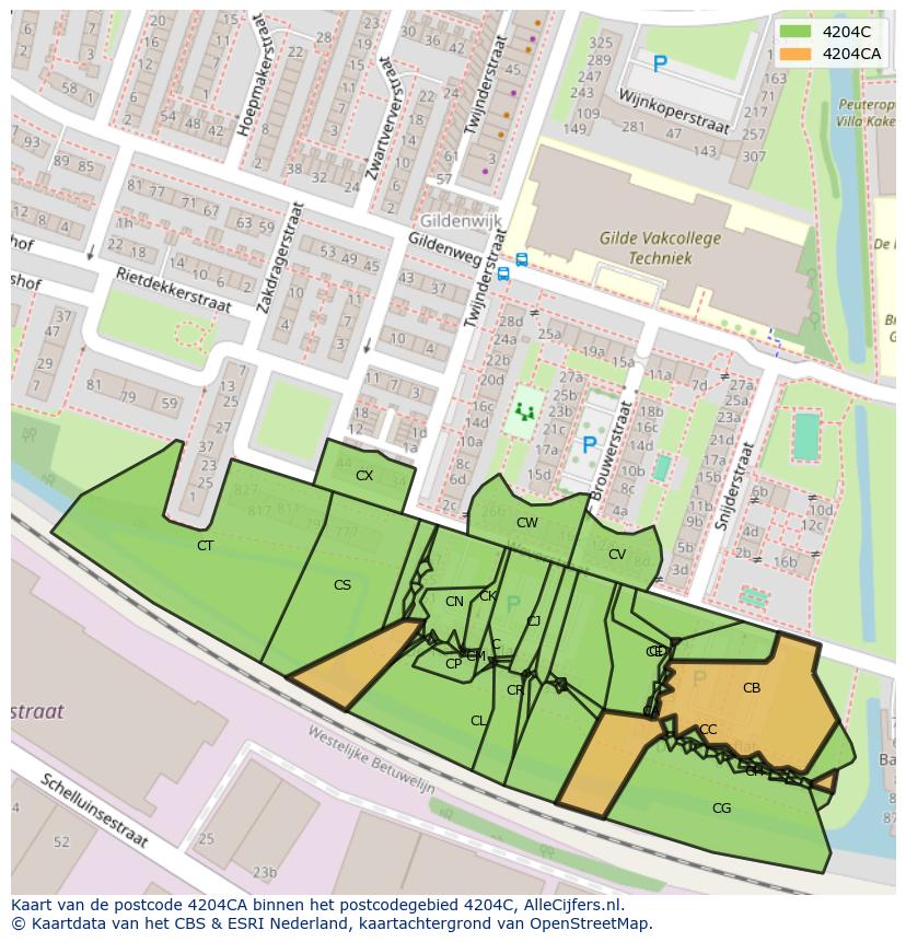 Afbeelding van het postcodegebied 4204 CA op de kaart.