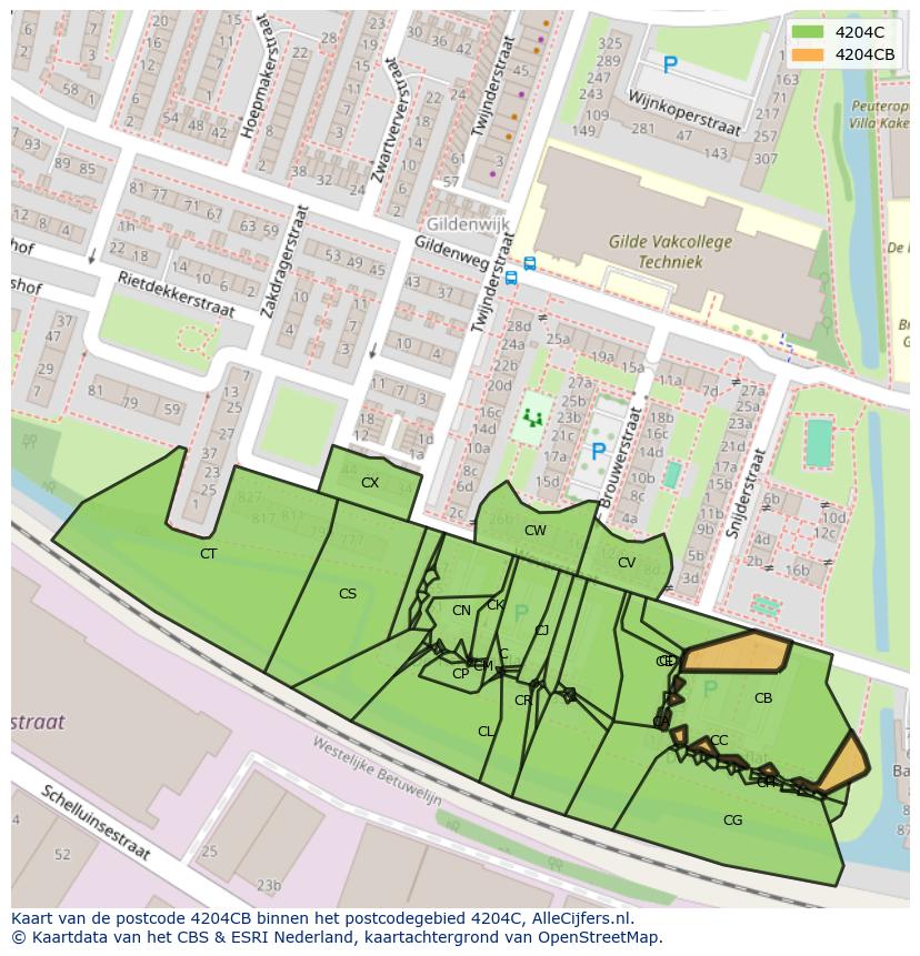 Afbeelding van het postcodegebied 4204 CB op de kaart.