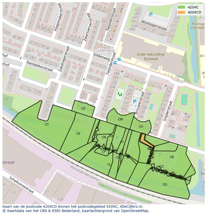 Afbeelding van het postcodegebied 4204 CD op de kaart.