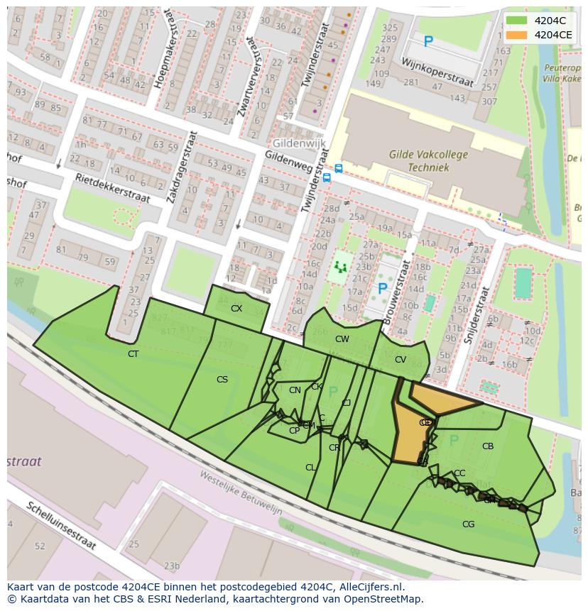 Afbeelding van het postcodegebied 4204 CE op de kaart.
