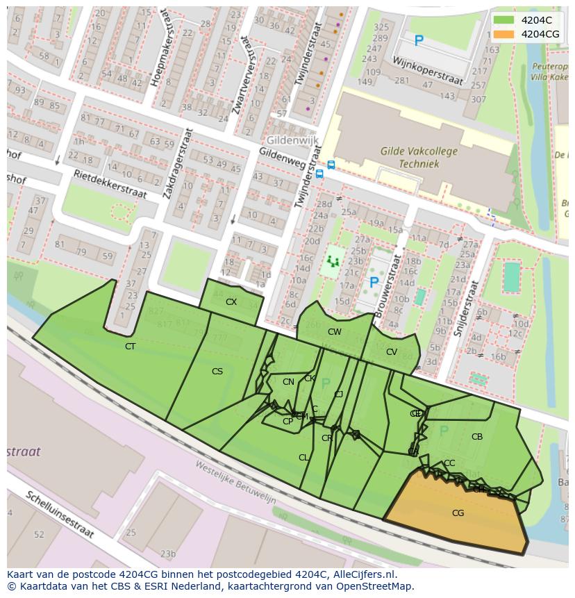 Afbeelding van het postcodegebied 4204 CG op de kaart.