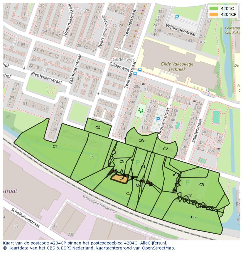 Afbeelding van het postcodegebied 4204 CP op de kaart.