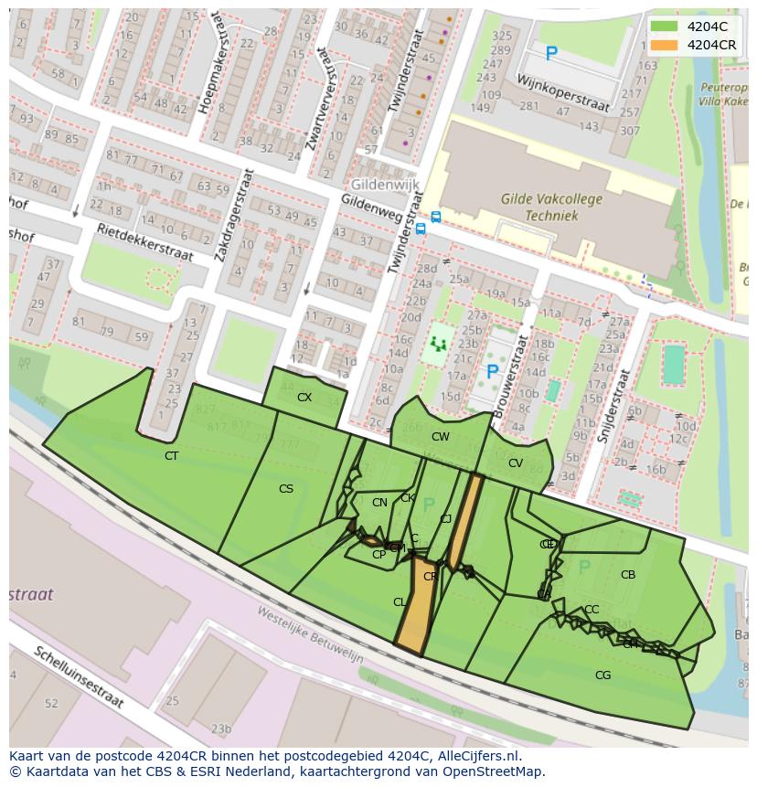 Afbeelding van het postcodegebied 4204 CR op de kaart.