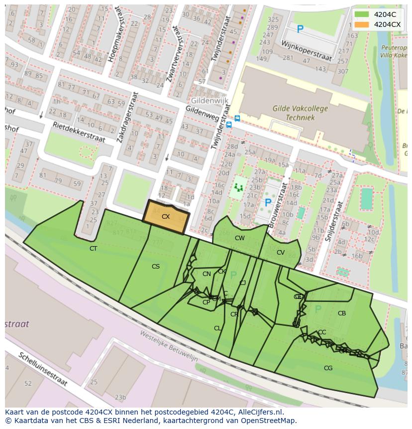 Afbeelding van het postcodegebied 4204 CX op de kaart.