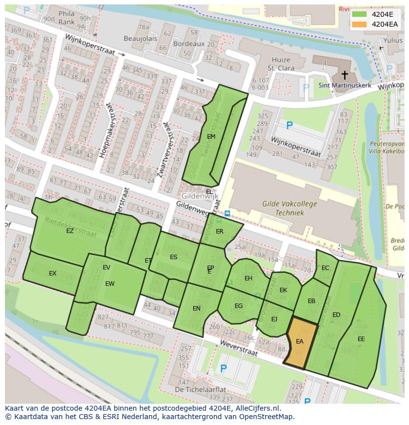 Afbeelding van het postcodegebied 4204 EA op de kaart.