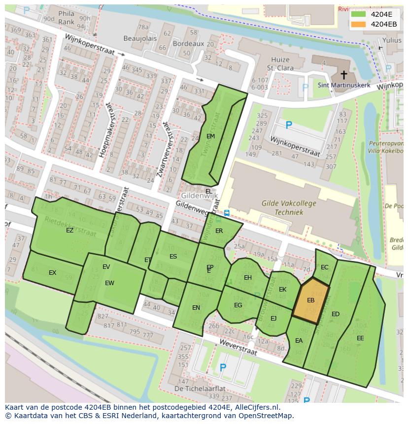 Afbeelding van het postcodegebied 4204 EB op de kaart.