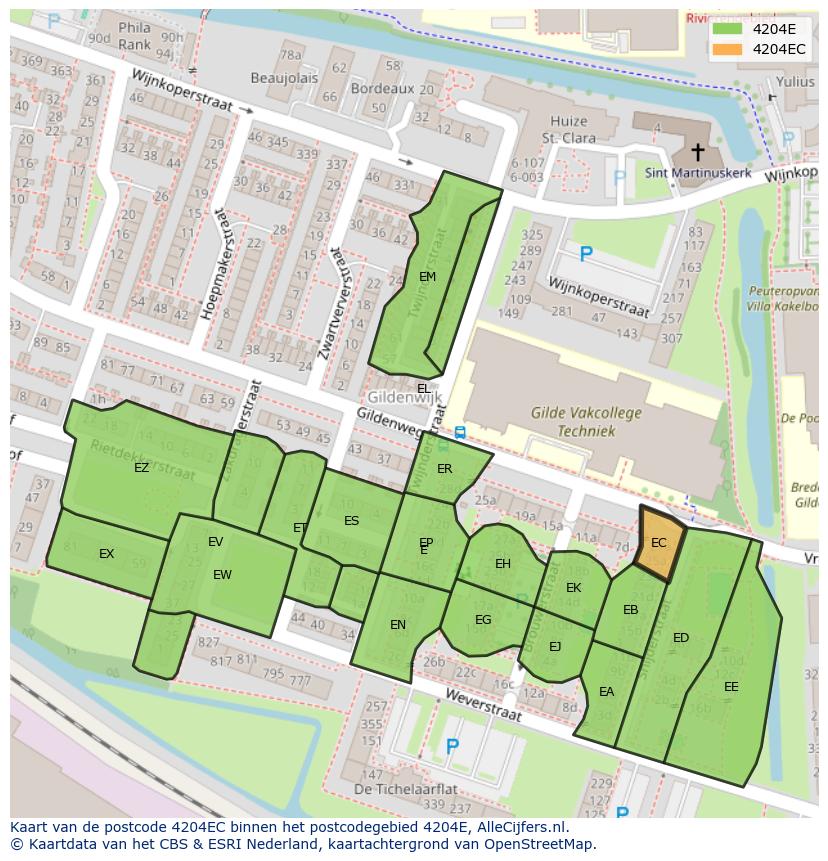 Afbeelding van het postcodegebied 4204 EC op de kaart.
