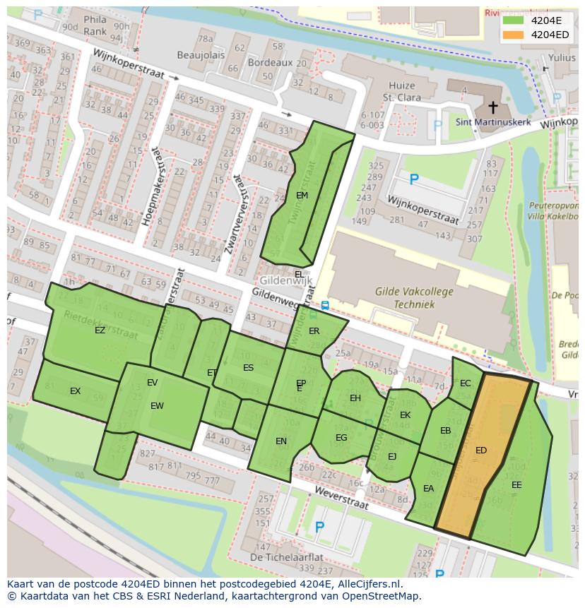 Afbeelding van het postcodegebied 4204 ED op de kaart.