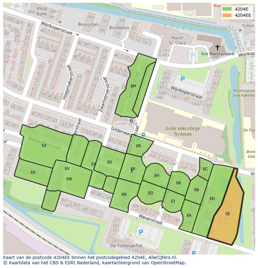 Afbeelding van het postcodegebied 4204 EE op de kaart.