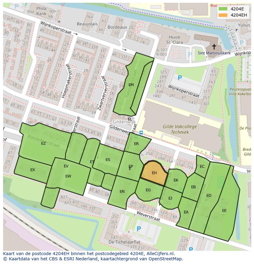 Afbeelding van het postcodegebied 4204 EH op de kaart.