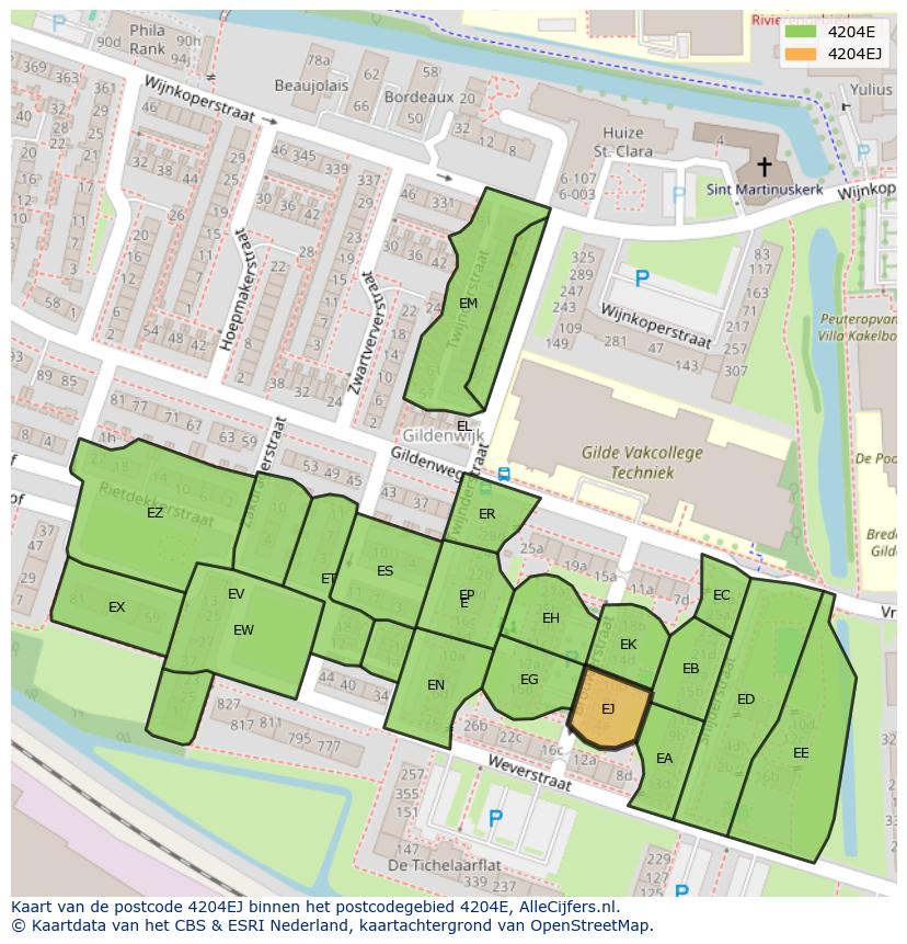 Afbeelding van het postcodegebied 4204 EJ op de kaart.